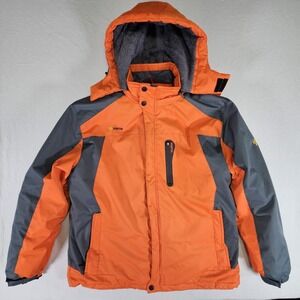 Gemyse Waterproof Ski Snow Jacket Men Size Large Zip Off Hood Orange Gray